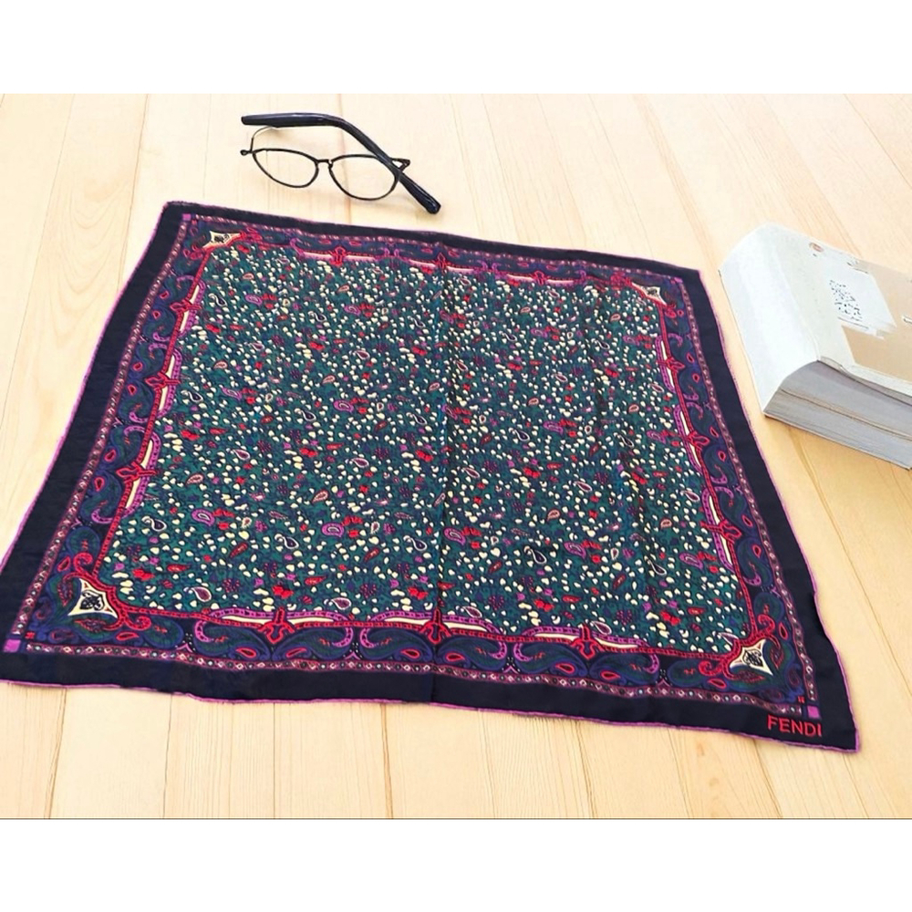 Fendi Green Red Paisley Silk Large Scarf NWT